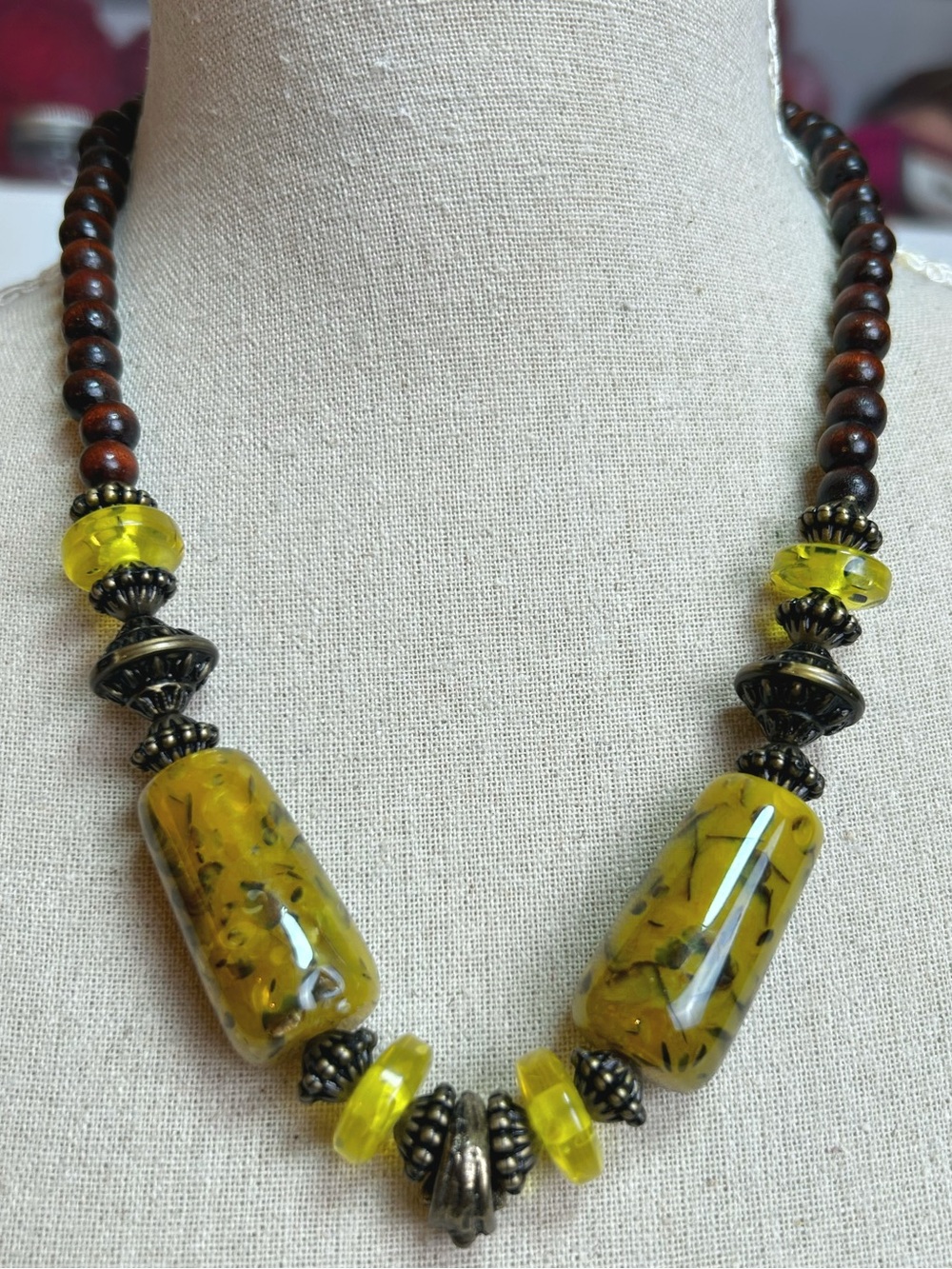 Bohemian Yellow Glass Bead Necklace